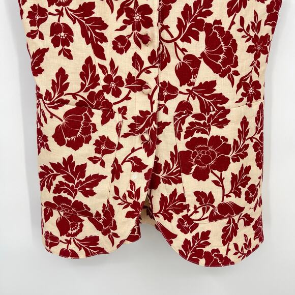 Posse Romeo | Vest in Deep Red & Oat Vintage Floral Printed Linen S - Picture 8 of 14